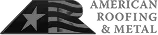 Logo of American Roofing & Metal, featuring a stylized flag with a star alongside the company name in bold text.