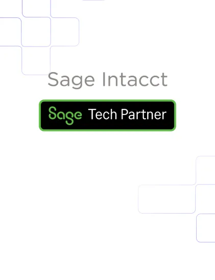 The text "Sage Intacct" with a badge below that reads "Sage Tech Partner" on a white background.