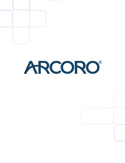 The Arcoro logo centered on a white background with faint geometric line accents in the corners.